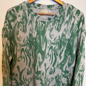 Zella Oversized Green/Grey Swirl Crew Neck Sweatshirt Size M
